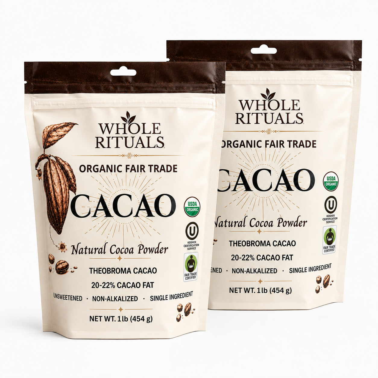 Organic Cacao Powder 1 lb – Fair Trade, Unsweetened, Non-Alkalized Natural Cocoa