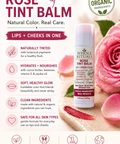 Rose tint balm packaging with product and branding details on a white background