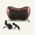 Brown massage pillow with power adapter and cable on a white background