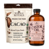 A Whole Rituals Organic Fair Trade Cacao bag standing next to a Whole Rituals Castor Oil bottle on a clean white background.
