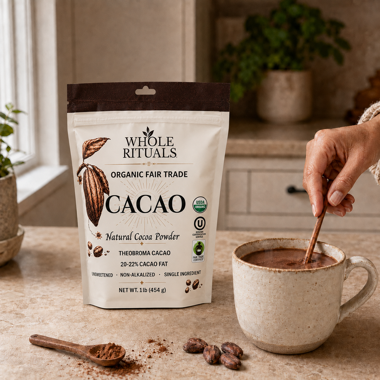 Organic Cacao Powder 1 lb – Fair Trade, Unsweetened, Non-Alkalized Natural Cocoa