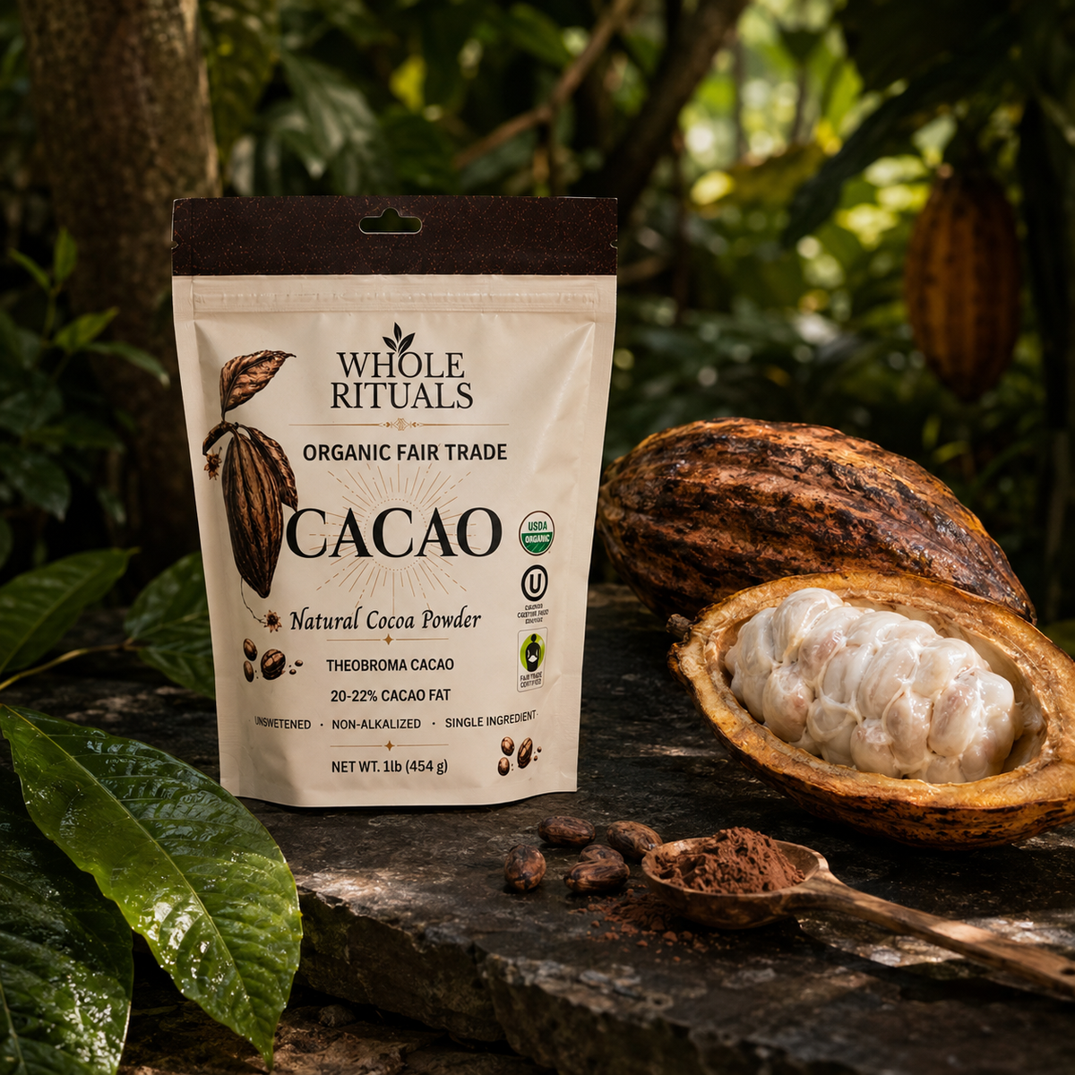 Organic Cacao Powder 1 lb – Fair Trade, Unsweetened, Non-Alkalized Natural Cocoa