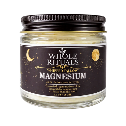 Glass jar of Whole Rituals Whipped Tallow Magnesium on a white background