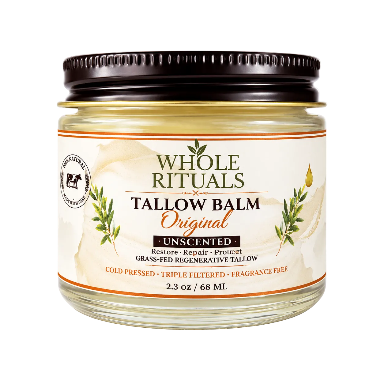 Jar of Whole Rituals Tallow Balm on a white background