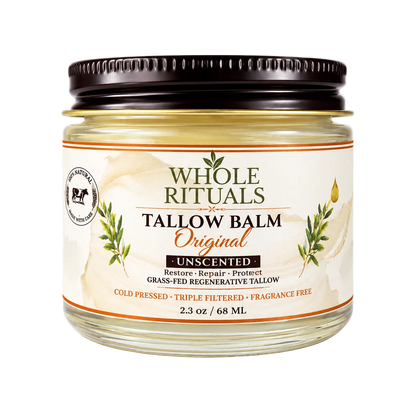Jar of Whole Rituals Tallow Balm on a white background