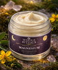 Jar of Whole Rituals Whipped Tallow Magnesium on a natural background with plants and stones.