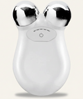 A white handheld beauty device with two shiny silver metallic ball tips on top, shown against a plain white background.
