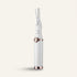 A white electric eyebrow grooming tool with rose gold metallic accents, shown on a solid white background.