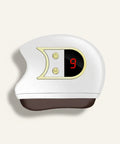White electronic device with digital display on a white background