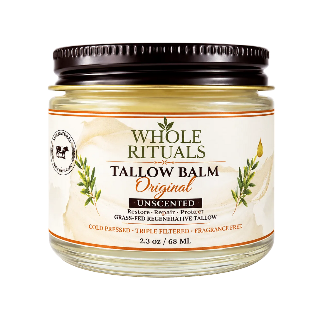 Jar of Whole Rituals Tallow Balm on a white background