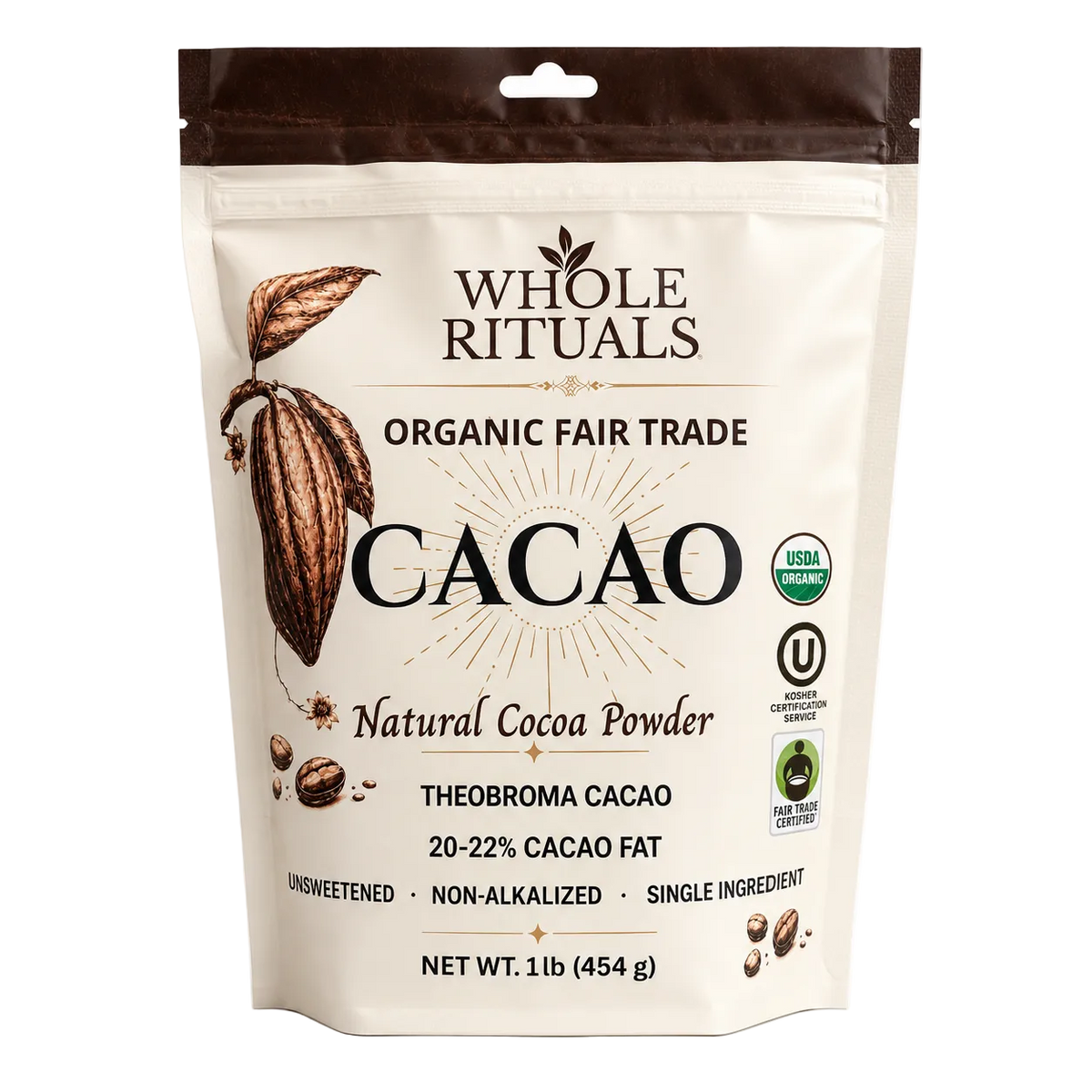 Whole Rituals Organic Cacao Powder 1 lb – fair trade, unsweetened, non-alkalized