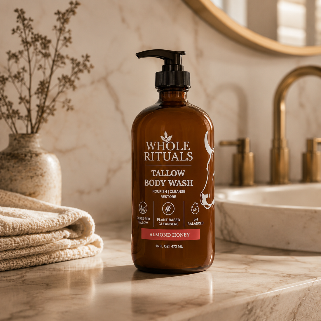 Whole Rituals Tallow Body Wash – Almond Honey, grass-fed tallow cleanser