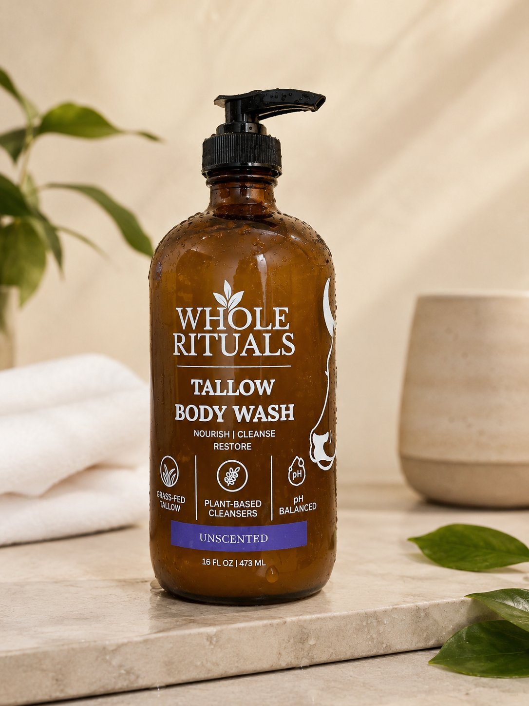 Whole Rituals Tallow Body Wash – Unscented, grass-fed tallow cleanser