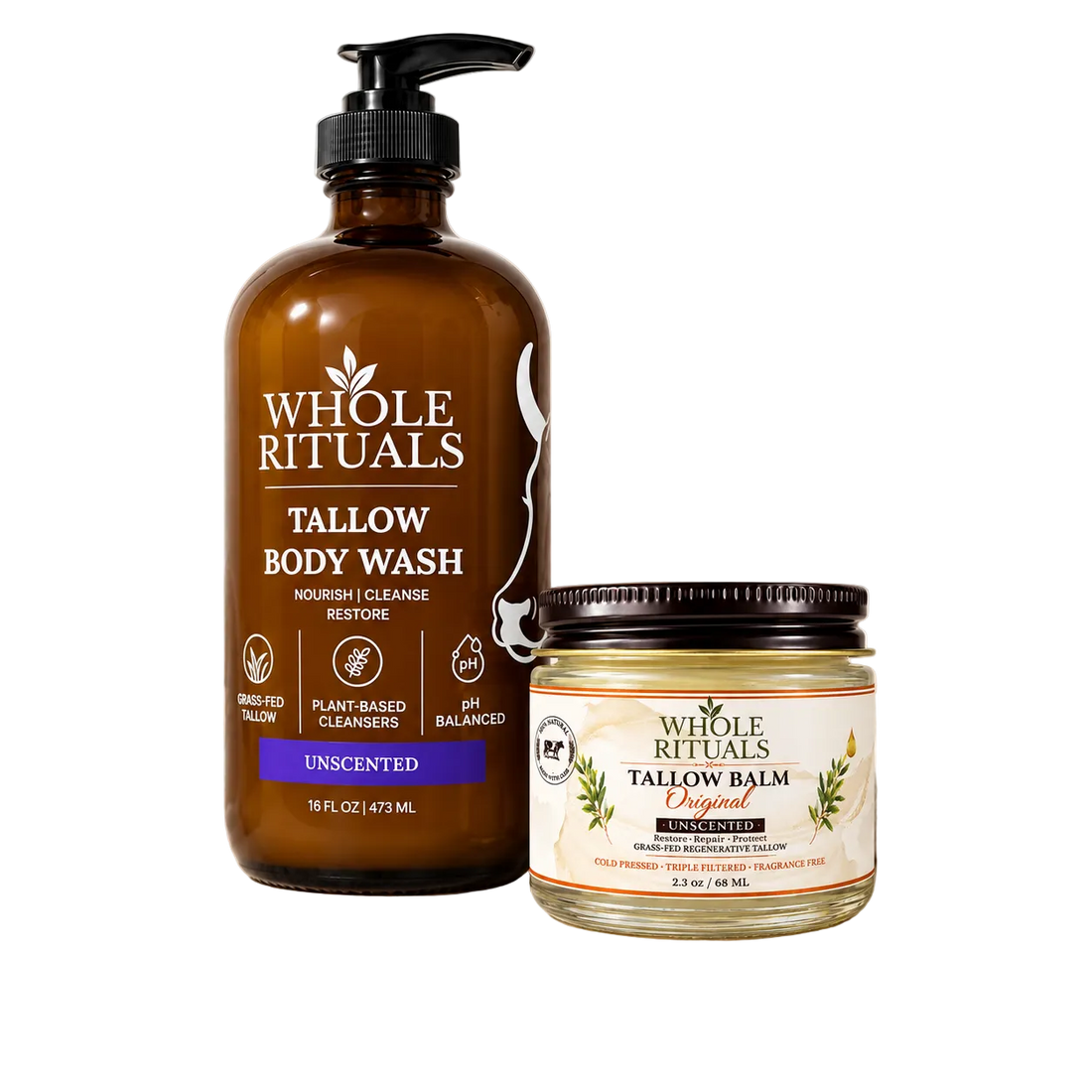 Whole Rituals Unscented Skin Ritual – tallow balm and tallow body wash set