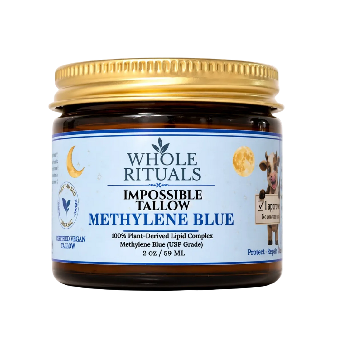 Jar of Whole Rituals Vegan Impossible Tallow Methylene Blue on a white background